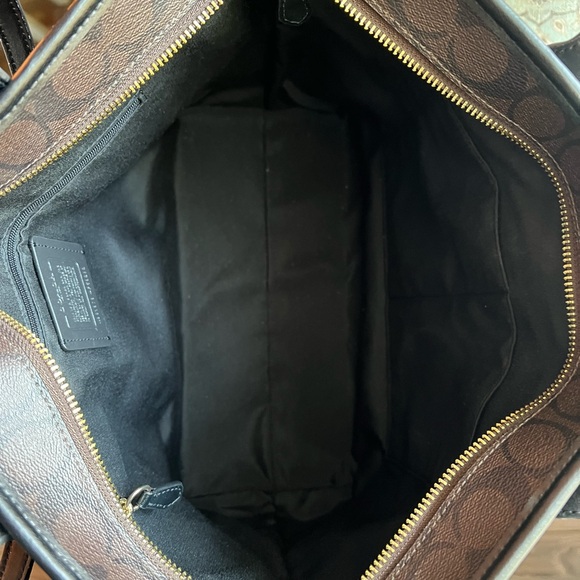 COACH Signature Tote Brown Black Canvas Leather Trim Shoulder Bag Large - Picture 8 of 8